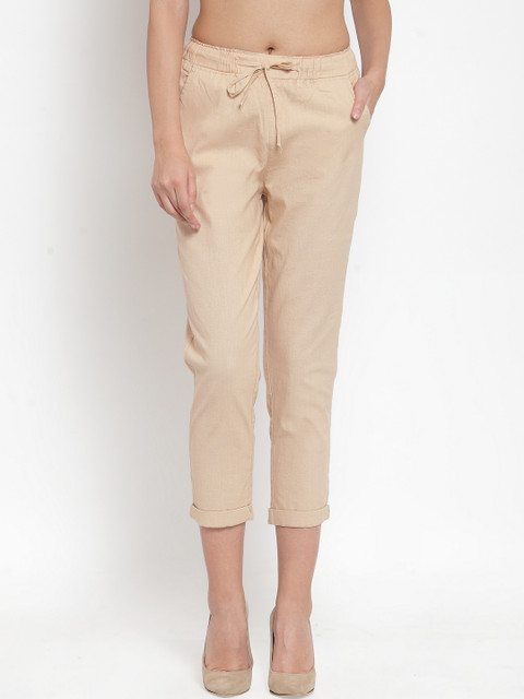 

Global Republic Women Beige Regular Fit Solid Cigarette Trousers