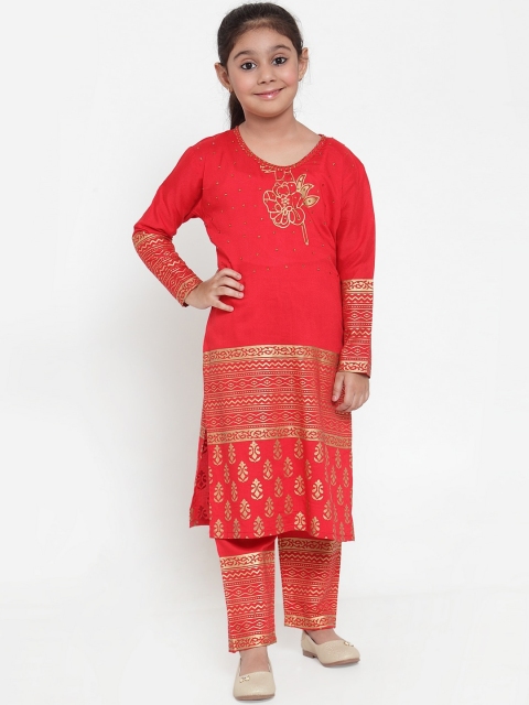 

Baani Creations Girls Red & Golden Printed Kurta Set
