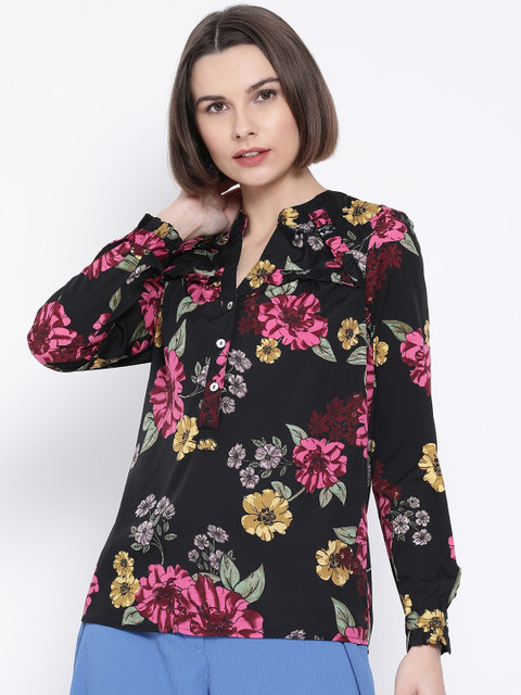 

Oxolloxo Women Black Printed Shirt Style Top