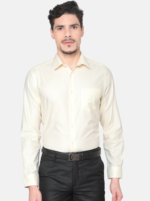 

J Hampstead Men Yellow Slim Fit Striped Formal Shirt