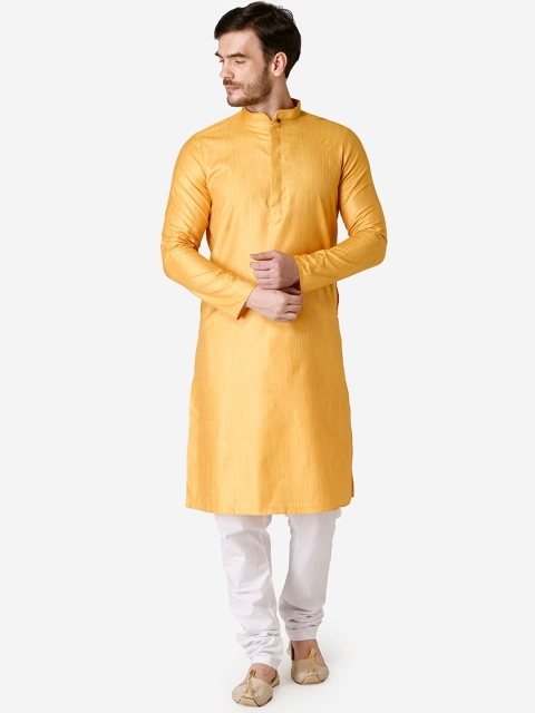 

TABARD Men Yellow & White Woven Design Kurta with Churidar
