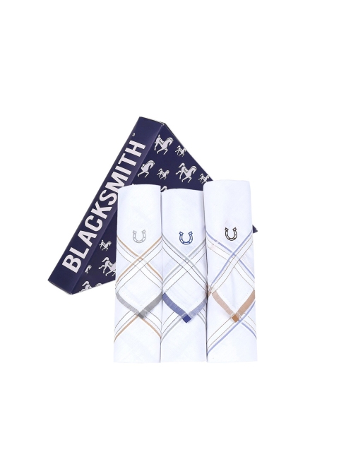

Blacksmith Men Pack of 3 White Solid Handkerchiefs, Blue
