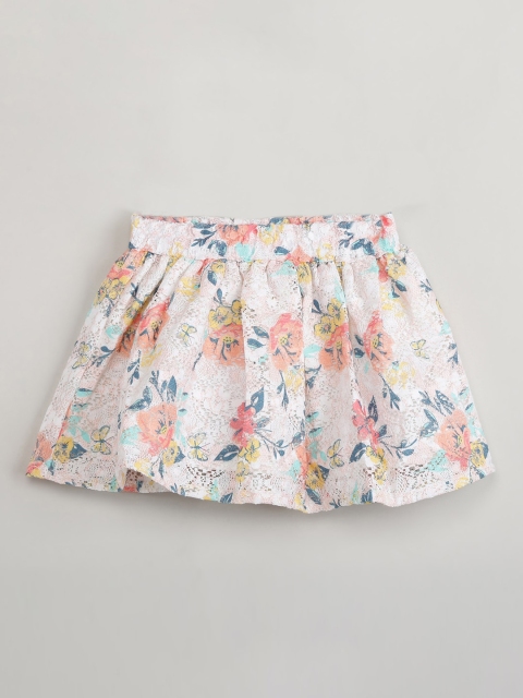 

max Infant Infant Girls Off-White & Pink Floral Printed A-Line Skirt