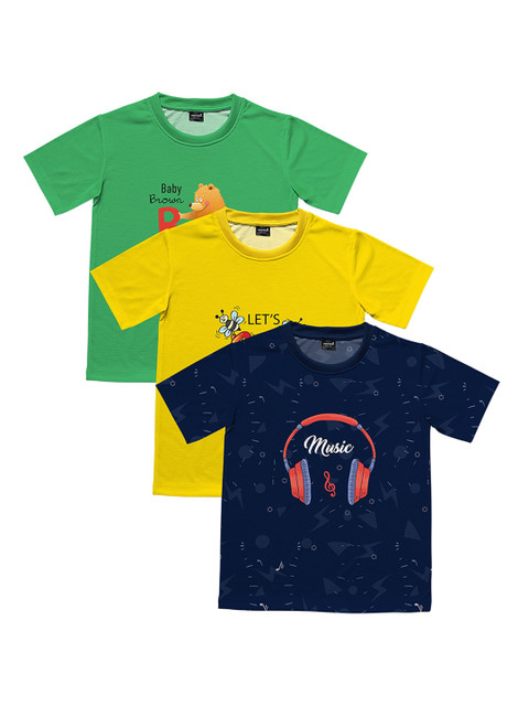 

mezmoda Boys Pack Of 3 Printed Round Neck T-shirts, Navy blue