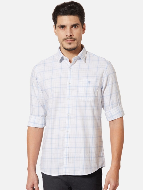 

J Hampstead Men White & Blue Slim Fit Checked Casual Shirt