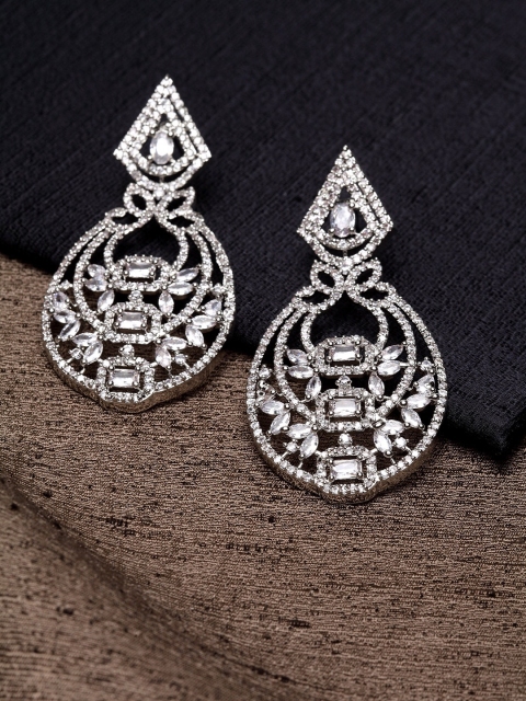 

Bhana Fashion Silver-Plated AD Studded Handcrafted Contemporary Drop Earrings