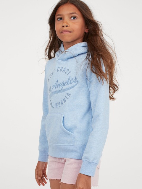 

H&M Girls Baby Blue Printed Hoodie