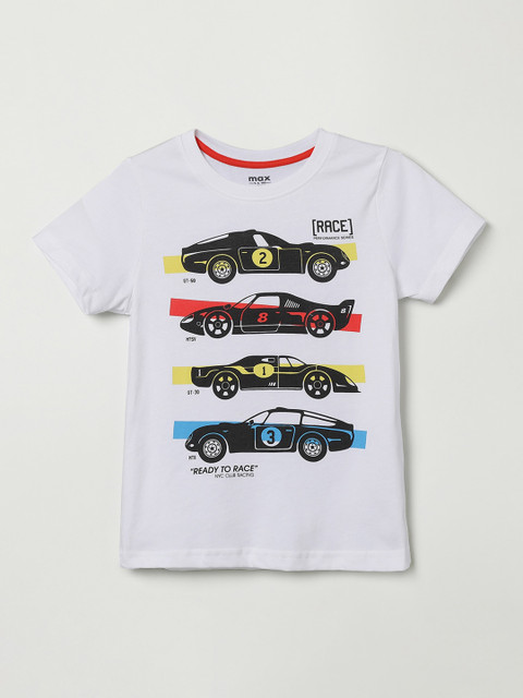 

max Boys White Printed Round Neck T-shirt