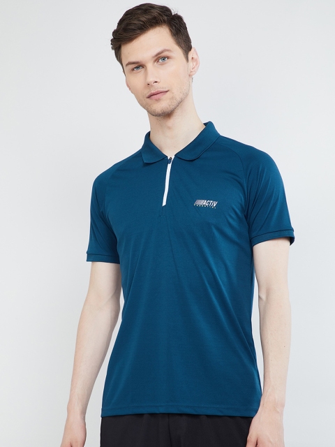 max Men Blue Solid Polo Collar T-shirt