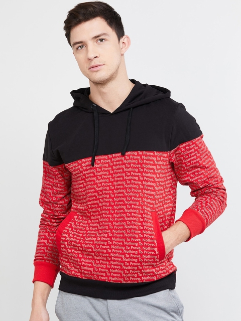 

max Men Red & Black Printed Hooded Sweatshirt