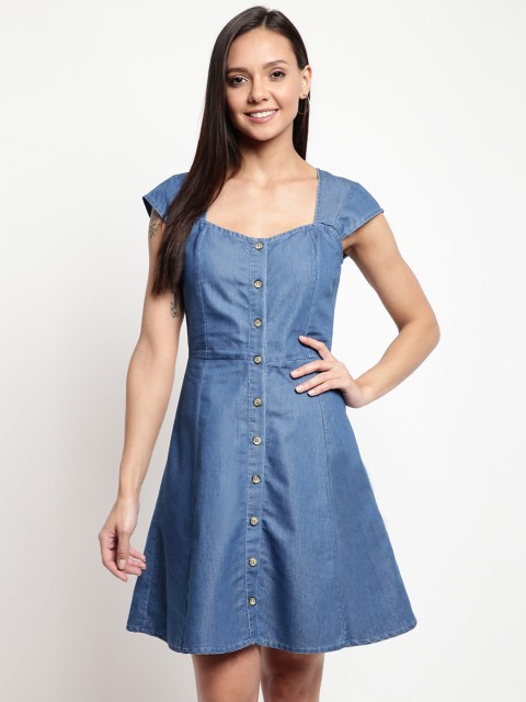 

Mayra Women Blue Solid Denim A-Line Dress