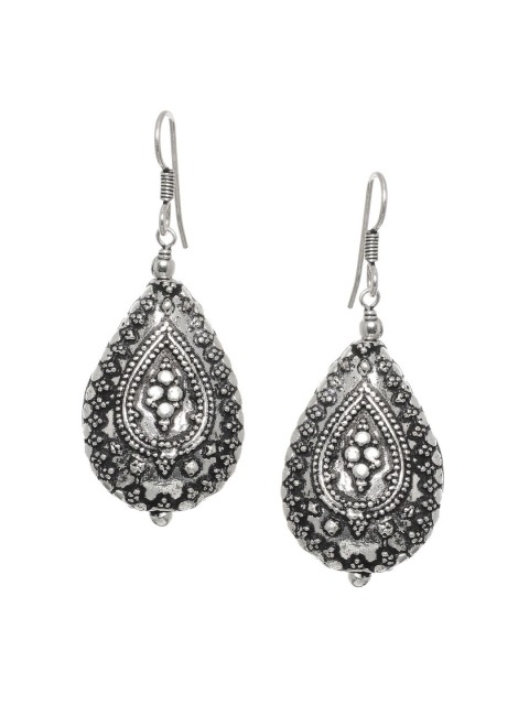 

INDYA Silver-Toned Teardrop Shaped Drop Earrings