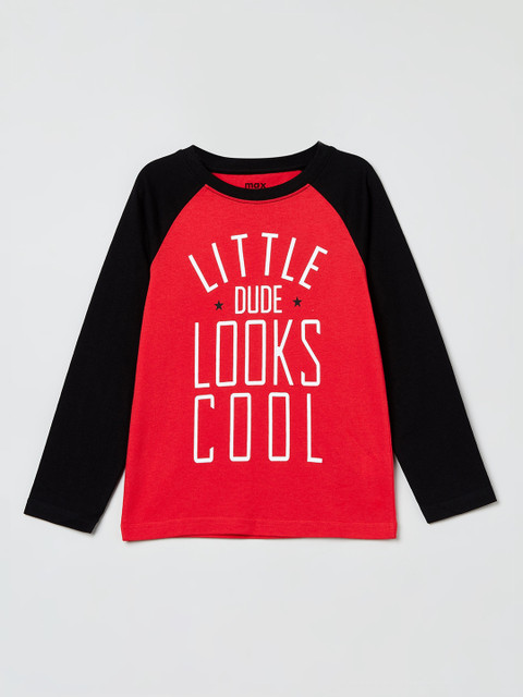 

max Boys Red Printed Round Neck T-shirt