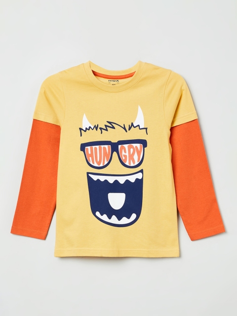 

max Boys Yellow Printed Round Neck T-shirt