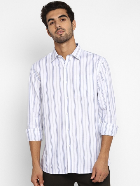

METTLE Men White & Blue Regular Fit Striped Casual Shirt