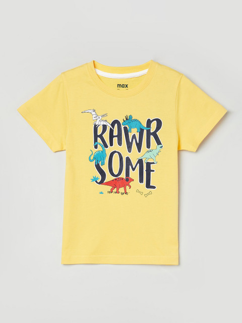 

max Boys Yellow Printed Round Neck T-shirt
