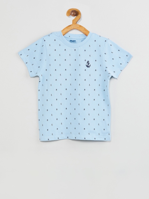 max Boys Blue Printed Round Neck T-shirt