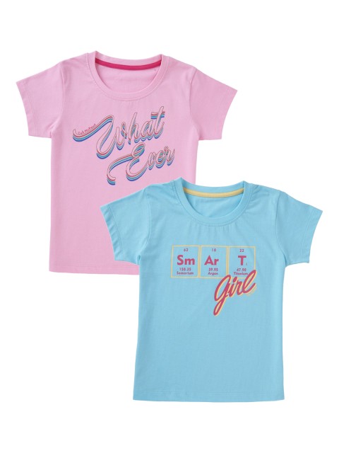 

Cub McPaws Girls Pack of 2 Printed Round Neck T-shirt, Pink