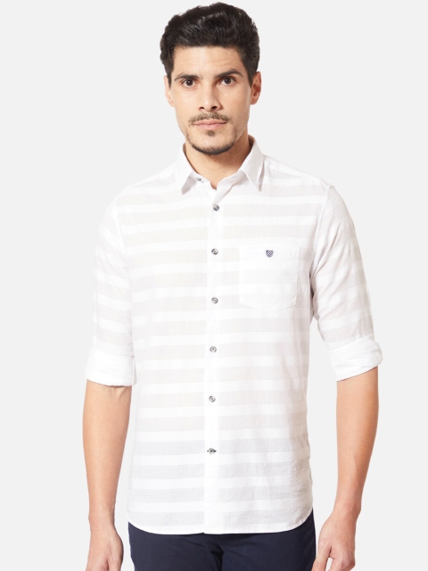 

J Hampstead Men White Slim Fit Striped Casual Shirt