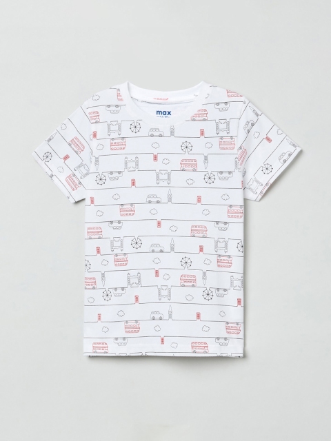 

max Boys White Printed Round Neck T-shirt