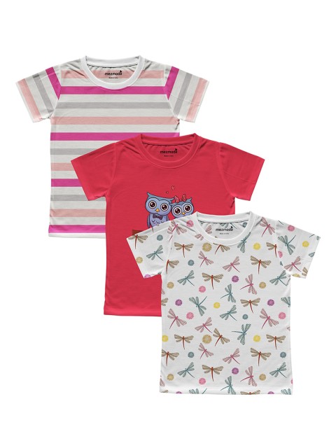 

mezmoda Girls White Printed Round Neck T-shirt