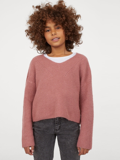 

H&M Girls Pink Solid Knitted Jumper