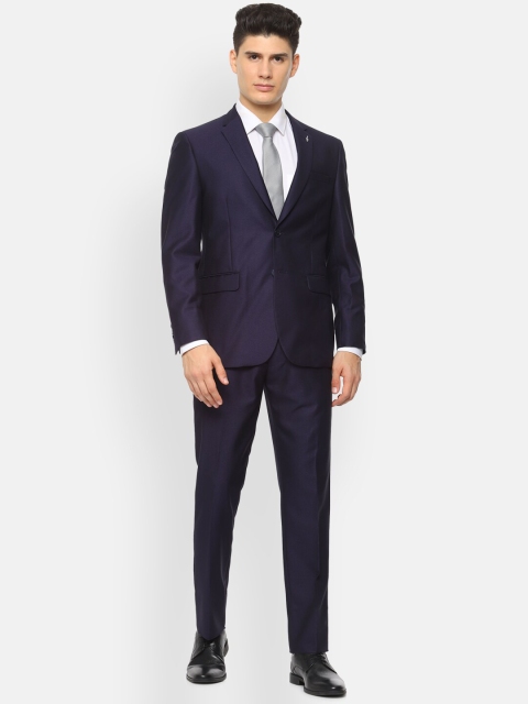 Van Heusen Men Navy Blue Self-Design Slim-Fit Single-Breasted Formal Suit