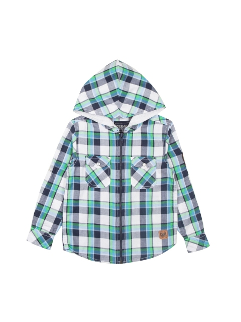 

Cherokee Boys White & Green Regular Fit Checked Hooded Casual Shirt
