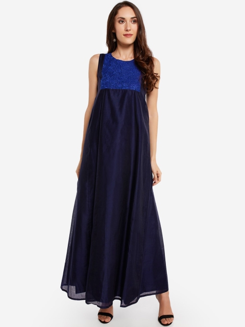

Desi Weavess Women Navy Blue Embroidered Maxi Dress