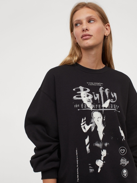 

H&M Women Black Printed Sweatshirt