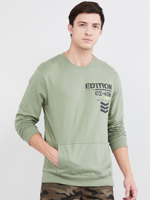 

max Men Olive Green Printed Sweatshirt