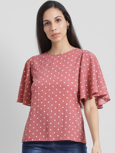 

Zink London Women Pink Printed Styled Back Top