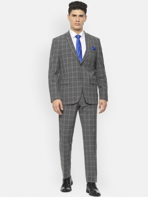 

Van Heusen Men Grey & White Checked Slim-Fit Single-Breasted Formal Suit