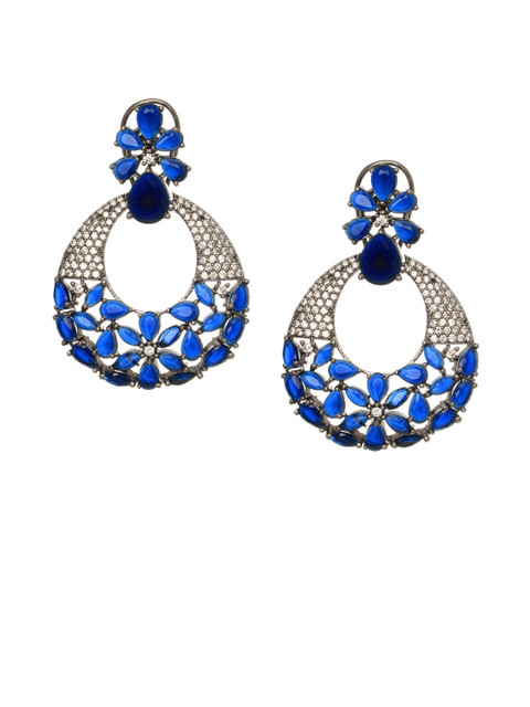 

INDYA Silver-Plated & Blue Classic Drop Earrings