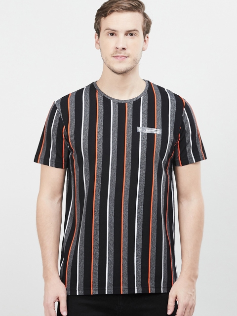 

max Men Black & Grey Striped Round Neck T-shirt