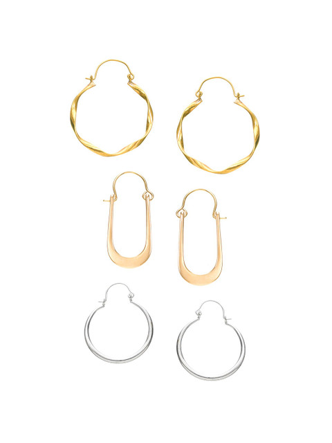 

INDYA Set Of 3 Gold-Toned & Silver-Toned Contemporary Hoop Earrings