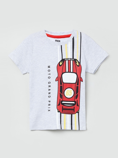 max Boys Grey Printed Round Neck T-shirt