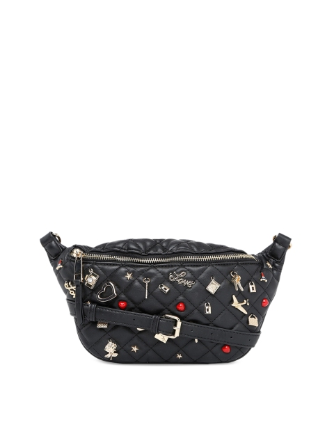 

ALDO Women Black & Silver-Toned Embellished Waist Pouch