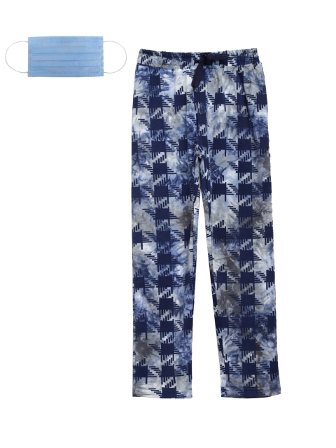 

Lil Tomatoes Boys Navy Blue & White Printed Straight-Fit Track Pants With 3-Ply Face Mask