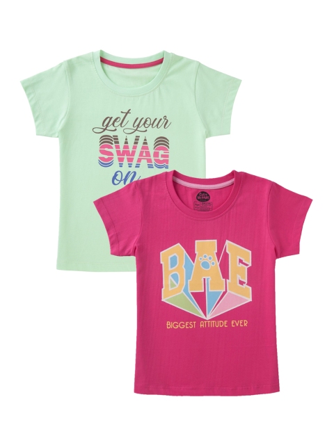 

Cub McPaws Girls Pack of 2 Printed Round Neck T-shirt, Green