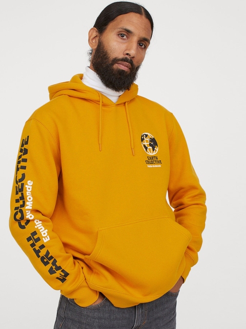 

H&M Men Yellow Printed Hooded Top