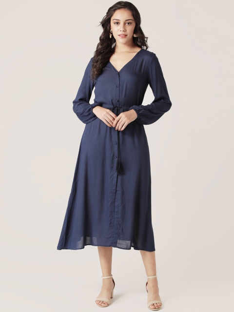 

DIVA WALK EXCLUSIVE Women Navy Blue Solid A-Line Dress