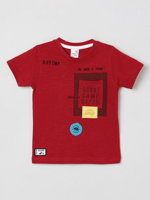 

max Boys Red & Black Printed Round Neck T-shirt