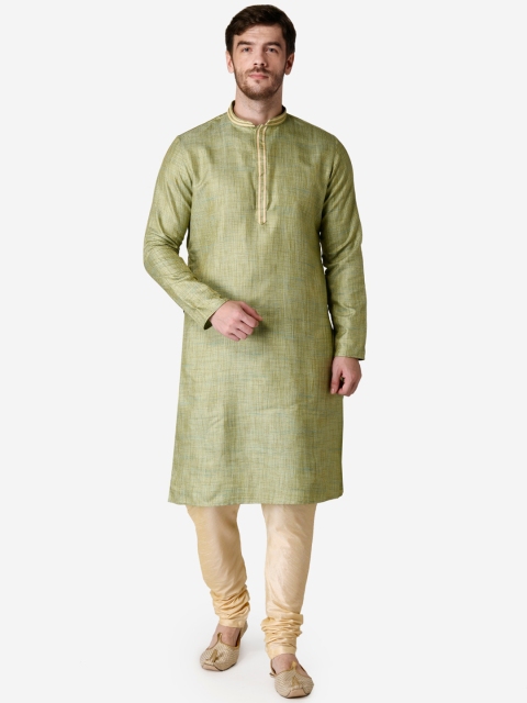 

TABARD Men Green & Gold-Toned Solid Kurta with Churidar