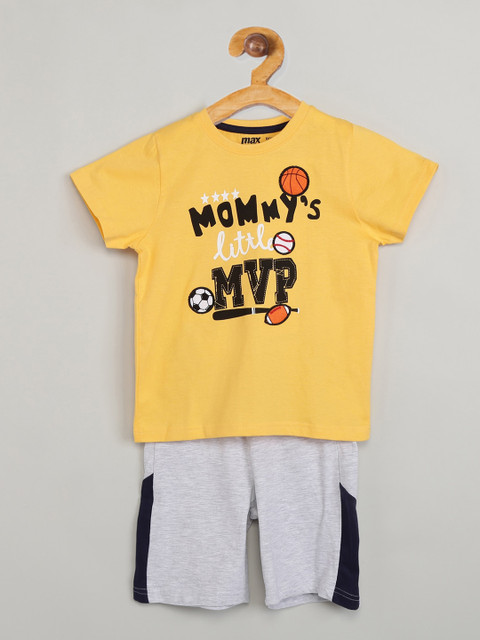 

max Boys Yellow & Grey Printed Night suit