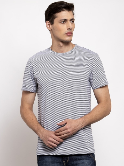

DOOR74 Men Black Striped Round Neck T-shirt