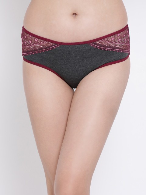 

Clovia Women Grey Colourblocked Hipster Briefs With Purple Overlay Panels PN1418D15XXL