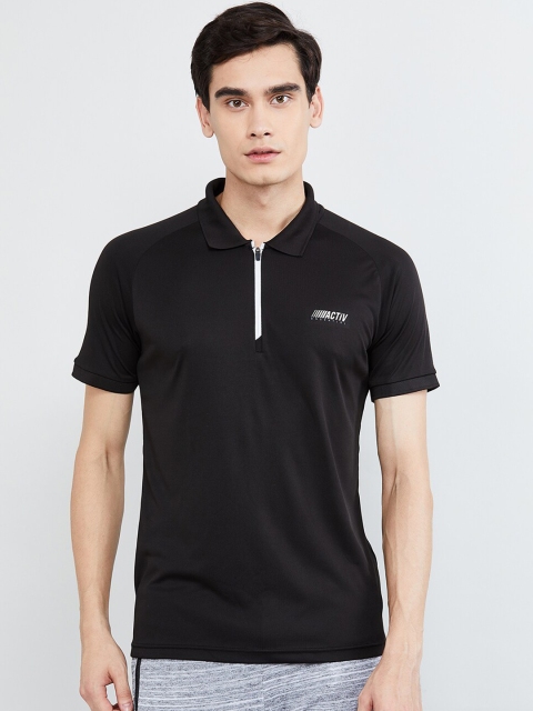 

max Men Black Solid Henley Neck T-shirt