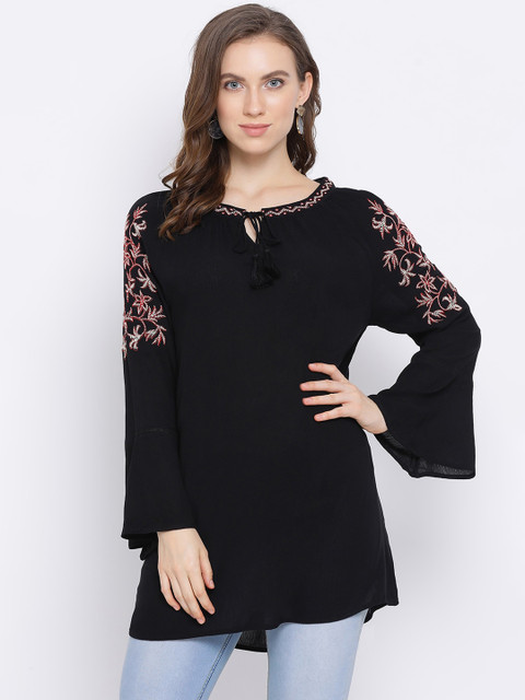 

Oxolloxo Women Black Solid A-Line Top
