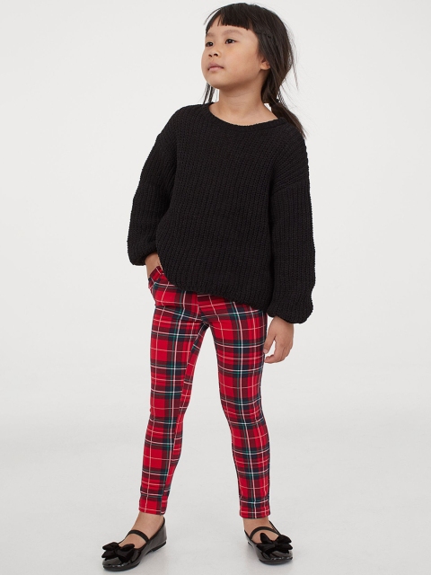

H&M Girls Red & Navy Blue Checked Treggings